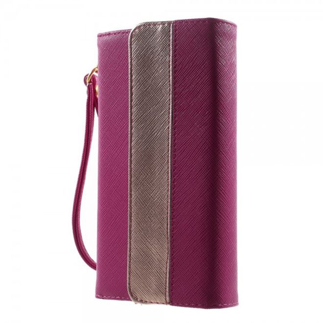 Universelles, zweifarbiges Leder Portemonnaie mit integrierter Smartphone Halterung bis 16,5x8cm - rosa
