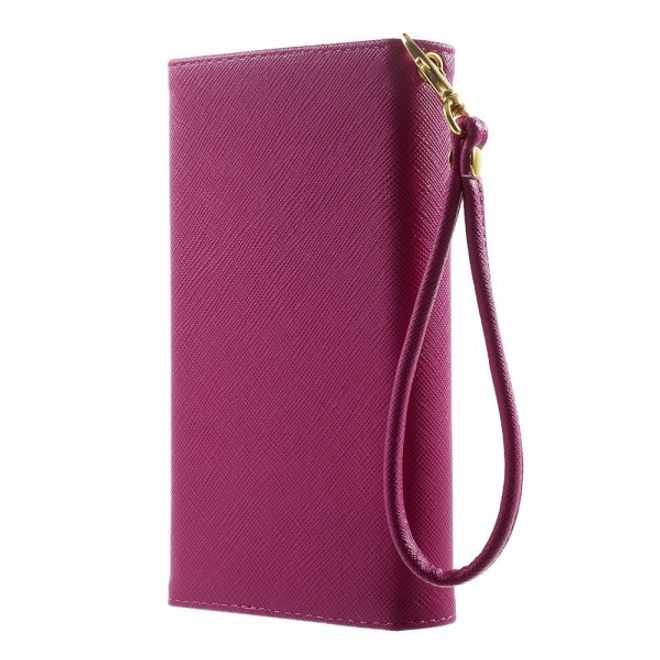 Universelles, zweifarbiges Leder Portemonnaie mit integrierter Smartphone Halterung bis 16,5x8cm - rosa