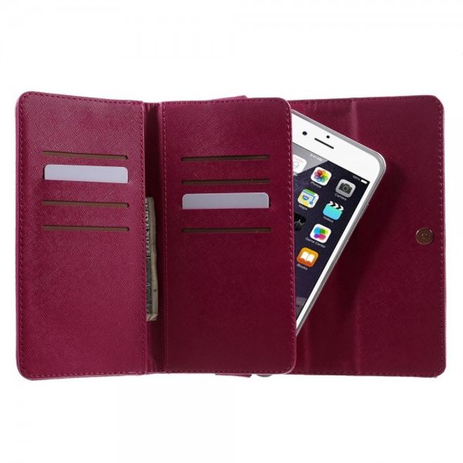 Universelles, zweifarbiges Leder Portemonnaie mit integrierter Smartphone Halterung bis 16,5x8cm - rosa