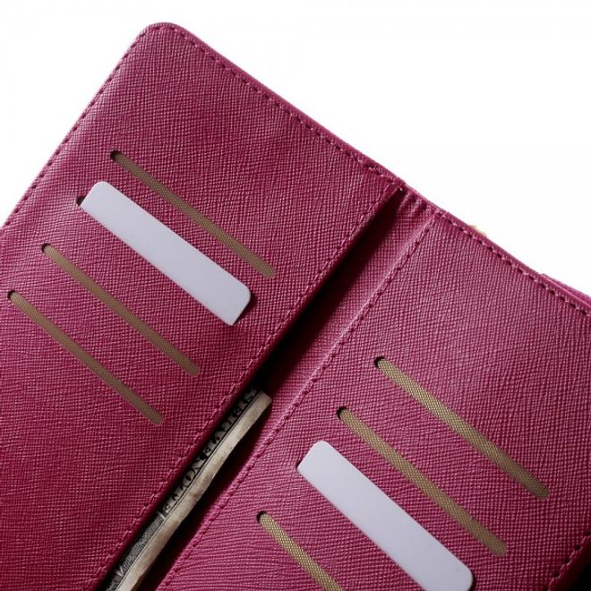 Universelles, zweifarbiges Leder Portemonnaie mit integrierter Smartphone Halterung bis 16,5x8cm - rosa