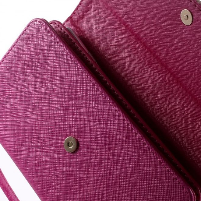 Universelles, zweifarbiges Leder Portemonnaie mit integrierter Smartphone Halterung bis 16,5x8cm - rosa