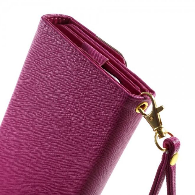 Universelles, zweifarbiges Leder Portemonnaie mit integrierter Smartphone Halterung bis 16,5x8cm - rosa
