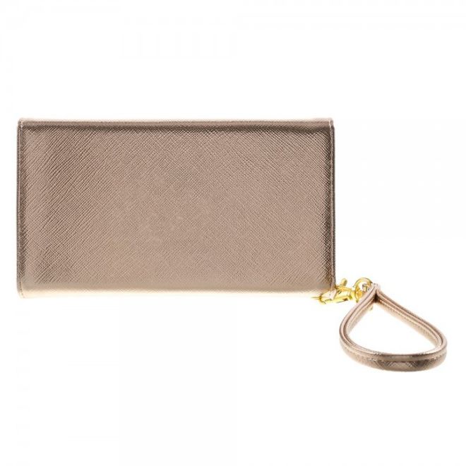 Universelles, zweifarbiges Leder Portemonnaie mit integrierter Smartphone Halterung bis 16,5x8cm - champagnerfarben