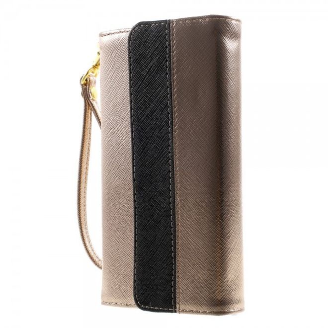 Universelles, zweifarbiges Leder Portemonnaie mit integrierter Smartphone Halterung bis 16,5x8cm - champagnerfarben
