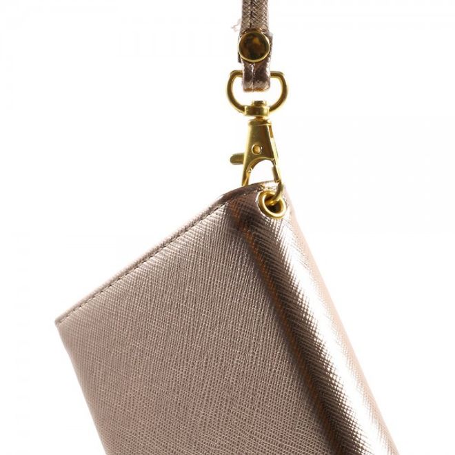 Universelles, zweifarbiges Leder Portemonnaie mit integrierter Smartphone Halterung bis 16,5x8cm - champagnerfarben