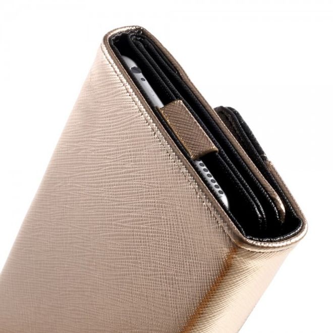 Universelles, zweifarbiges Leder Portemonnaie mit integrierter Smartphone Halterung bis 16,5x8cm - champagnerfarben