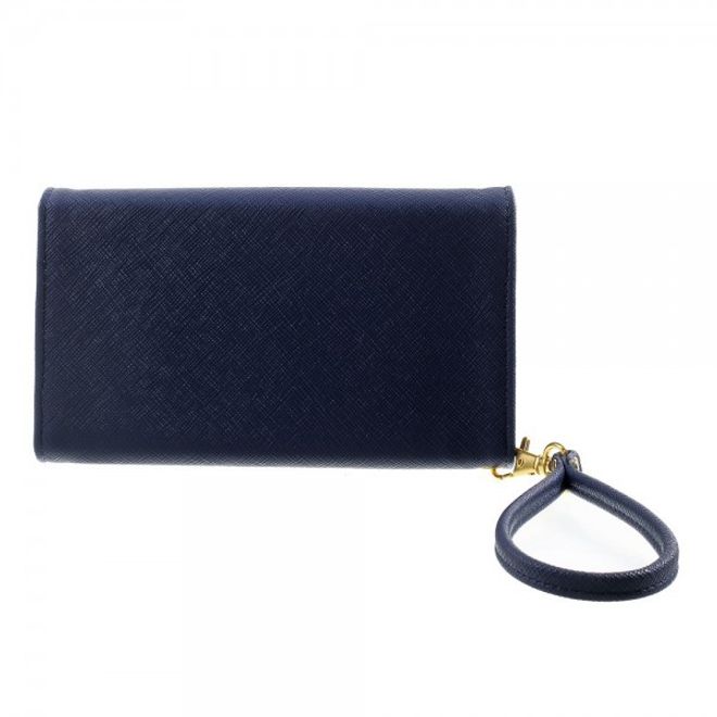 Universelles, zweifarbiges Leder Portemonnaie mit integrierter Smartphone Halterung bis 16,5x8cm - dunkelblau