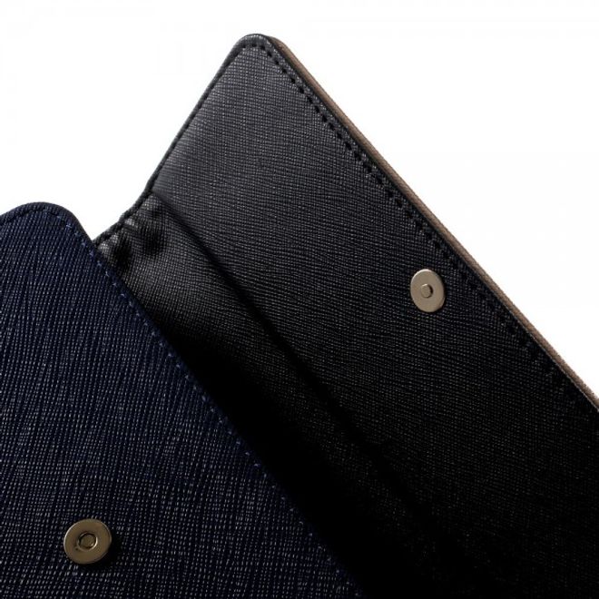 Universelles, zweifarbiges Leder Portemonnaie mit integrierter Smartphone Halterung bis 16,5x8cm - dunkelblau