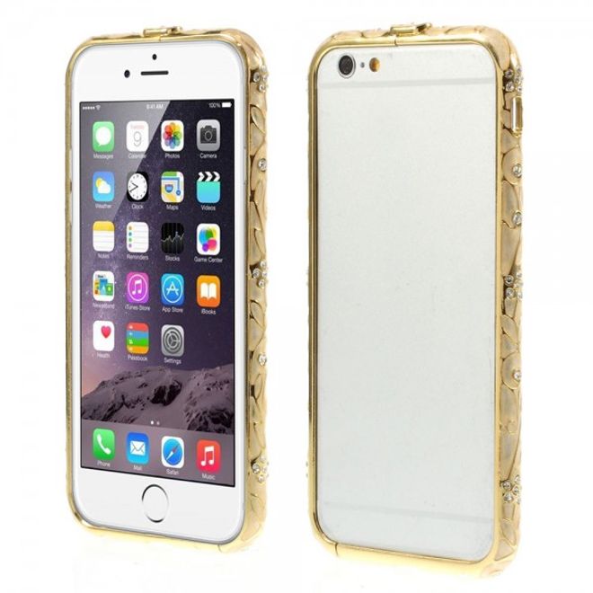 Coque en métal pour iPhone 6/6S avec strass et motif floral - couleur champagne