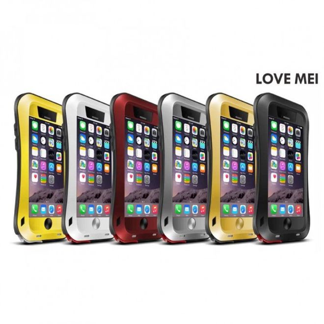 Coque LOVE MEI ultra-résistante et fine en métal, silicone et verre trempé pour iPhone 6/6S - blanche
