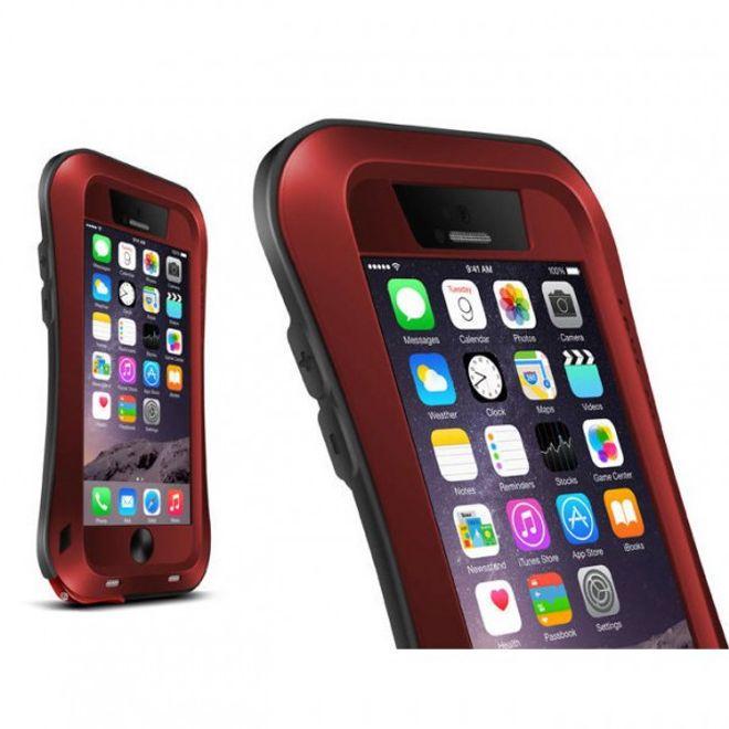 iPhone 6/6S LOVE MEI Ultrarobustes, dünnes Metall, Silikon und gehärtetes Glas Cover - rot