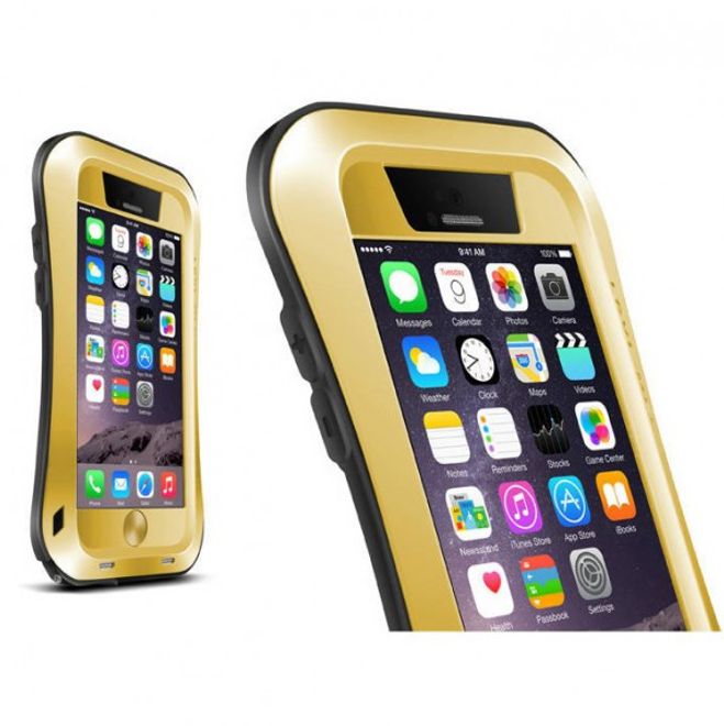 iPhone 6/6S LOVE MEI Ultra-robust, thin metal, silicone and tempered glass cover - gold