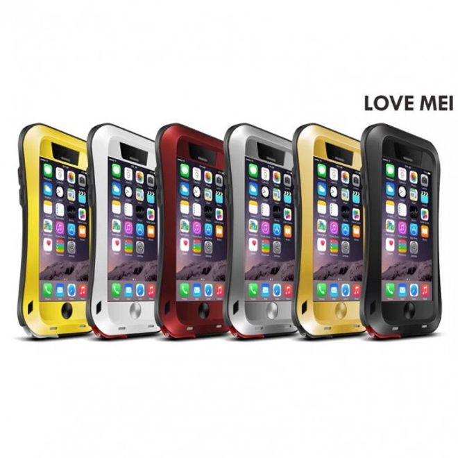 iPhone 6/6S LOVE MEI Ultra-robust, thin metal, silicone and tempered glass cover - gold