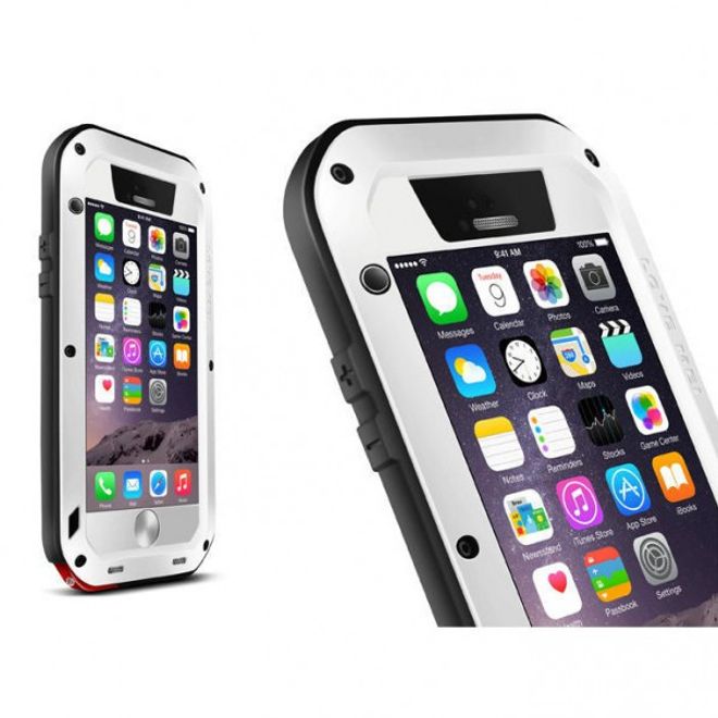 iPhone 6/6S LOVE MEI Ultrarobustes Metall, Silikon und gehärtetes Glas Case - weiss