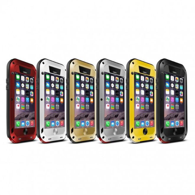 iPhone 6/6S LOVE MEI Ultrarobustes Metall, Silikon und gehärtetes Glas Case - weiss