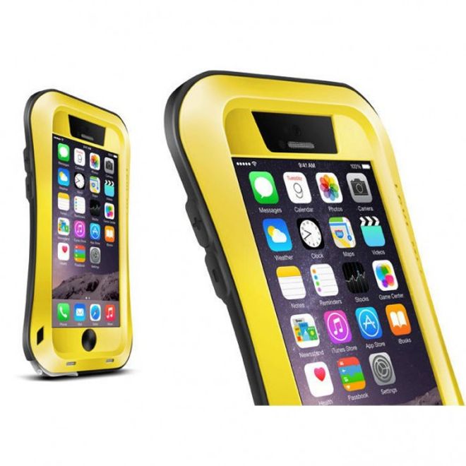 iPhone 6 Plus/6S Plus LOVE MEI Ultrarobustes, dünnes Metall, Silikon und gehärtetes Glas Cover - gelb