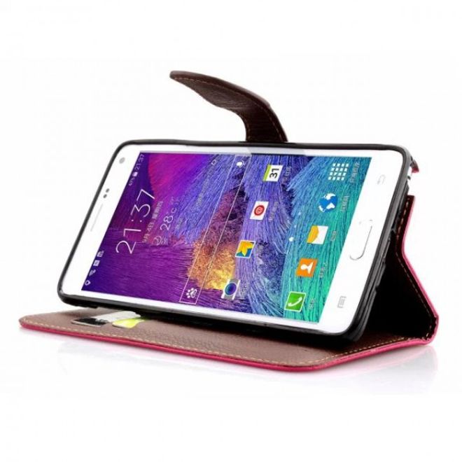 Samsung Galaxy Note 4 Magnetisches Leder Case mit Standfunktion und Litchimuster - rosa