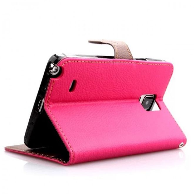 Samsung Galaxy Note 4 Magnetisches Leder Case mit Standfunktion und Litchimuster - rosa