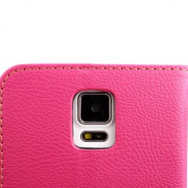 Samsung Galaxy Note 4 Magnetisches Leder Case mit Standfunktion und Litchimuster - rosa
