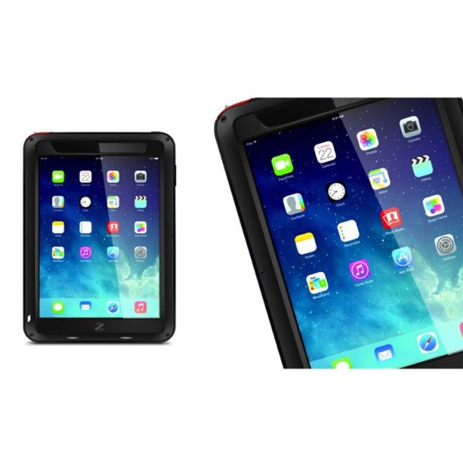 iPad Air LOVE MEI Ultrarobustes Metall, Silikon und gehärtetes Glas Case - schwarz