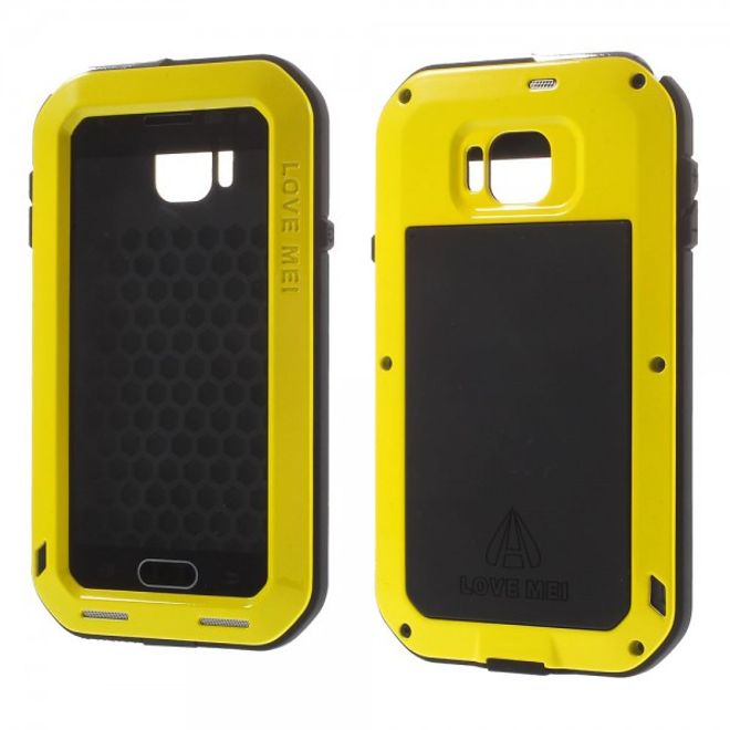 Samsung Galaxy Alpha LOVE MEI Ultrarobustes Metall, Silikon und gehärtetes Glas Cover - gelb