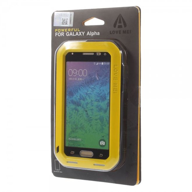 Samsung Galaxy Alpha LOVE MEI Ultrarobustes Metall, Silikon und gehärtetes Glas Cover - gelb