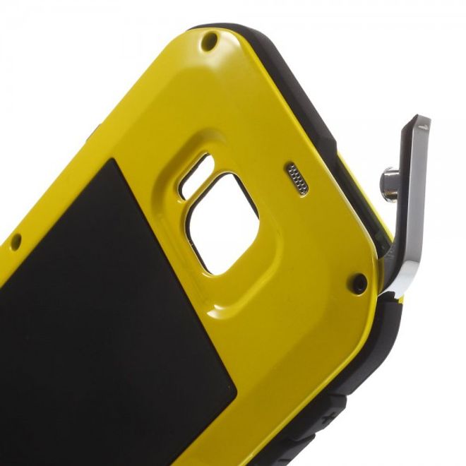 Samsung Galaxy Alpha LOVE MEI Ultrarobustes Metall, Silikon und gehärtetes Glas Cover - gelb