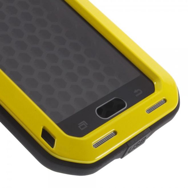 Samsung Galaxy Alpha LOVE MEI Ultrarobustes Metall, Silikon und gehärtetes Glas Cover - gelb