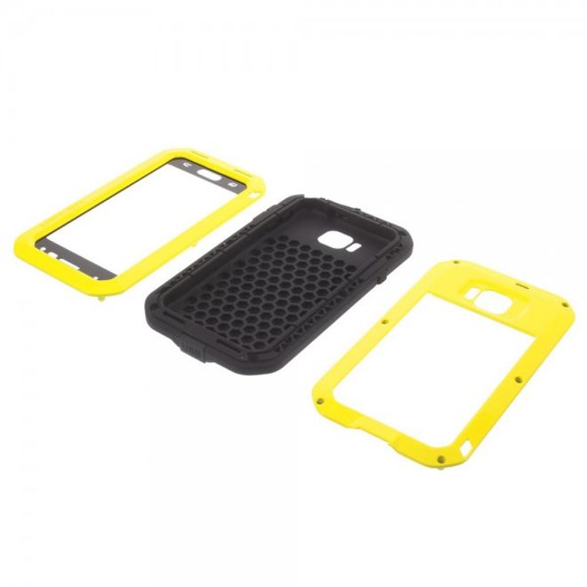 Samsung Galaxy Alpha LOVE MEI Ultrarobustes Metall, Silikon und gehärtetes Glas Cover - gelb