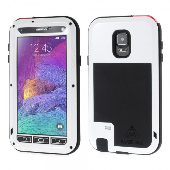 Samsung Galaxy Note 4 LOVE MEI Ultrarobustes Metall, Silikon und gehärtetes Glas Cover - weiss