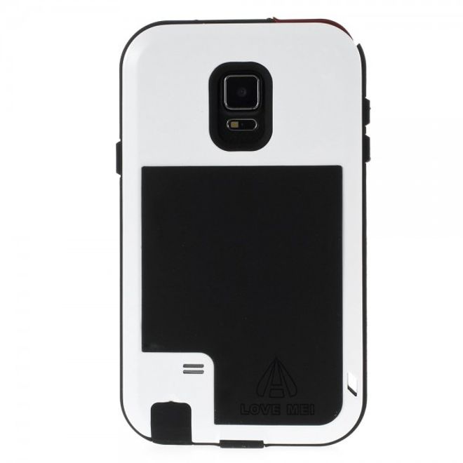 Samsung Galaxy Note 4 LOVE MEI Ultrarobustes Metall, Silikon und gehärtetes Glas Cover - weiss