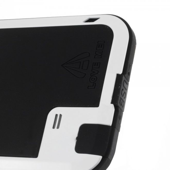 Samsung Galaxy Note 4 LOVE MEI Ultrarobustes Metall, Silikon und gehärtetes Glas Cover - weiss