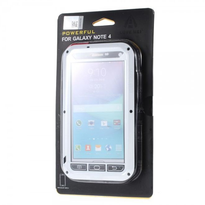 Samsung Galaxy Note 4 LOVE MEI Ultrarobustes Metall, Silikon und gehärtetes Glas Cover - weiss