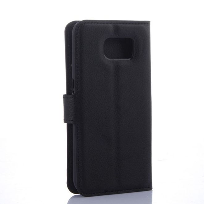 Samsung Galaxy S6 Leder Case mit Litchimuster mit Standfunktion - schwarz