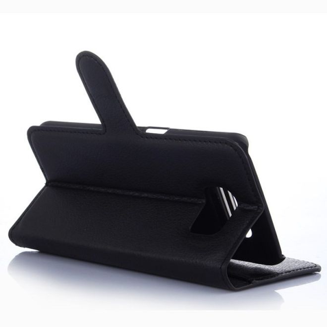 Samsung Galaxy S6 Leder Case mit Litchimuster mit Standfunktion - schwarz