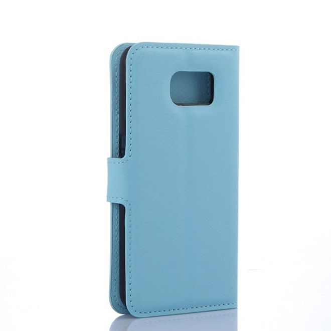 Samsung Galaxy S6 Leder Case mit Litchimuster mit Standfunktion - blau