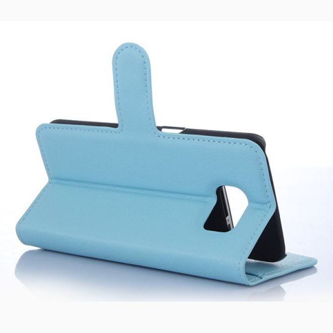 Samsung Galaxy S6 Leder Case mit Litchimuster mit Standfunktion - blau