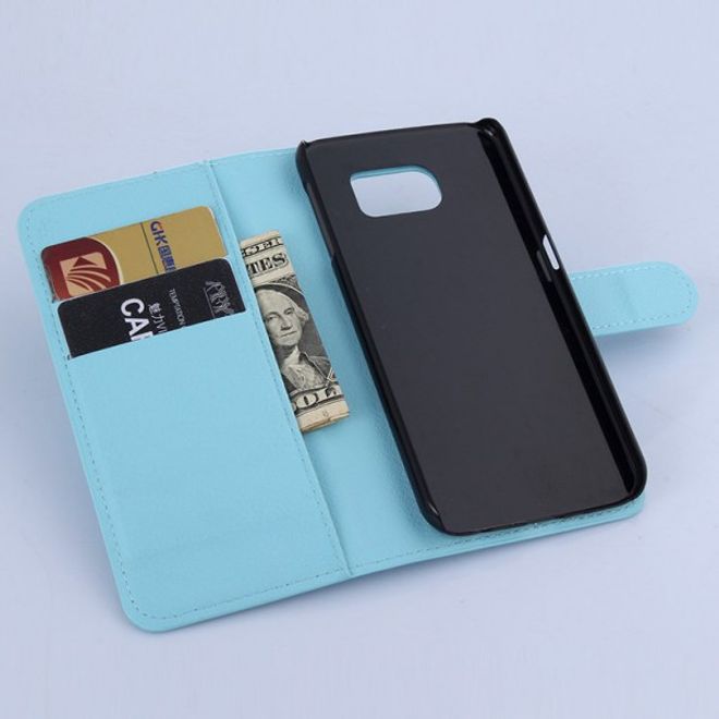 Samsung Galaxy S6 Leder Case mit Litchimuster mit Standfunktion - blau
