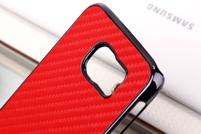 Samsung Galaxy S6 Lederartiges Plastik Case mit Karbonmuster - rot