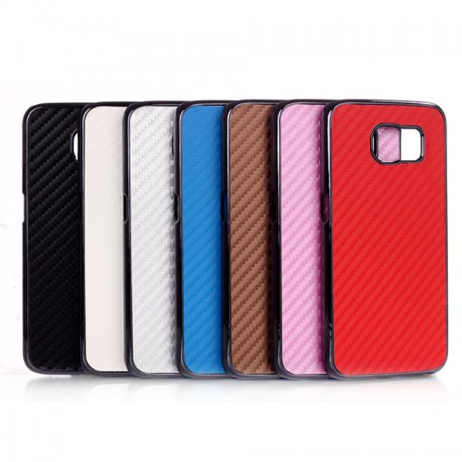 Samsung Galaxy S6 Lederartiges Plastik Case mit Karbonmuster - pink
