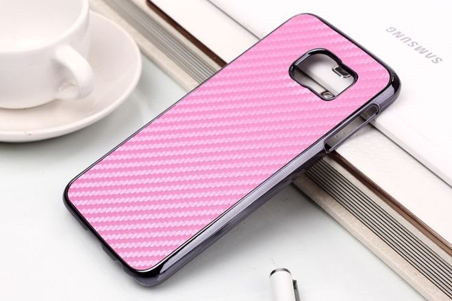Samsung Galaxy S6 Lederartiges Plastik Case mit Karbonmuster - pink