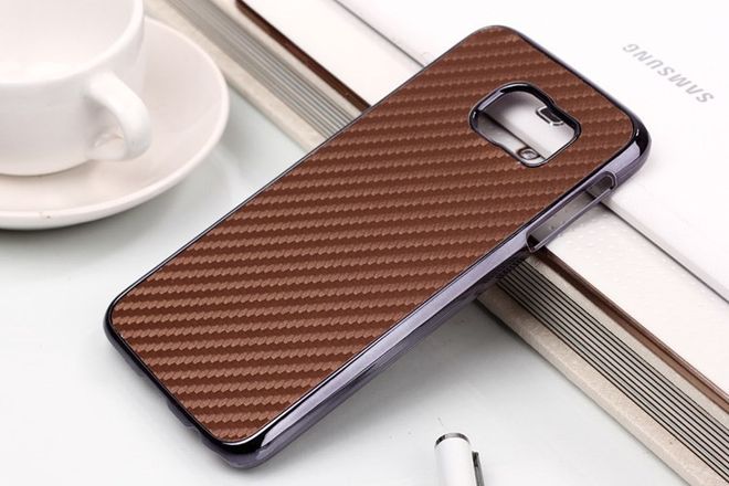 Samsung Galaxy S6 Lederartiges Plastik Case mit Karbonmuster - braun
