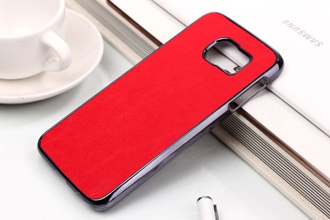 Samsung Galaxy S6 Plastik Case mit lederartiger Oberfläche - rot