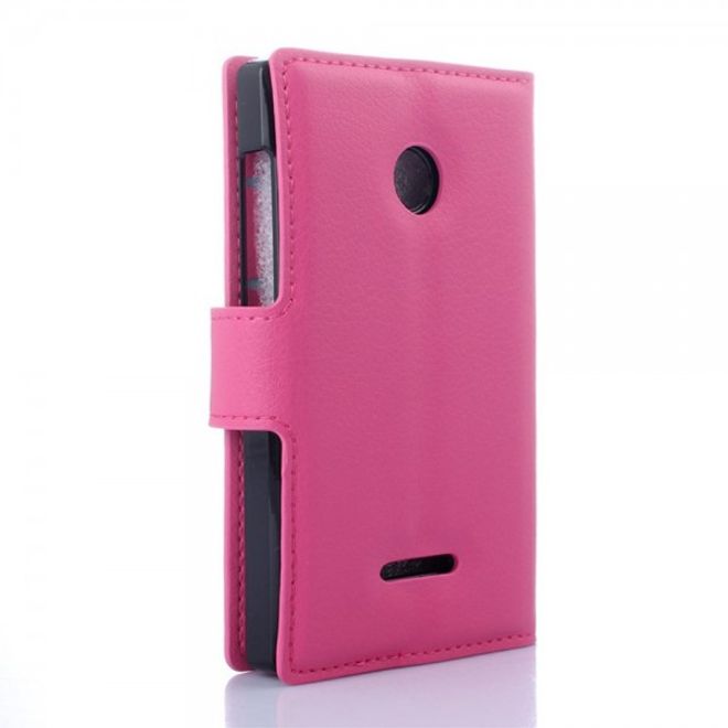 Microsoft Lumia 435/435 Dual Leder Case mit Litchimuster und Standfunktion - rosa