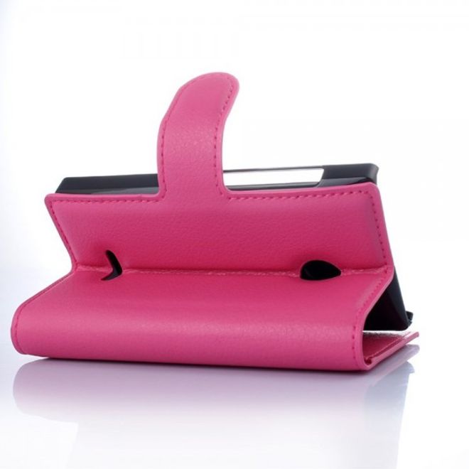 Microsoft Lumia 435/435 Dual Leder Case mit Litchimuster und Standfunktion - rosa