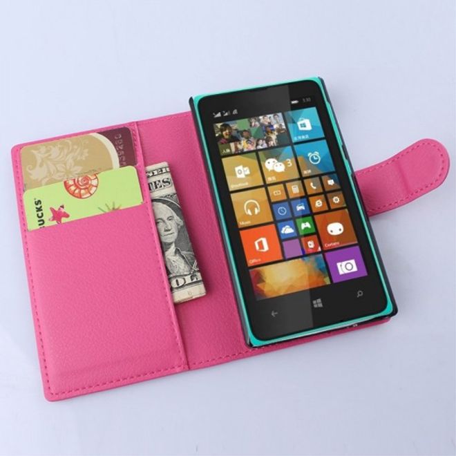 Microsoft Lumia 435/435 Dual Leder Case mit Litchimuster und Standfunktion - rosa