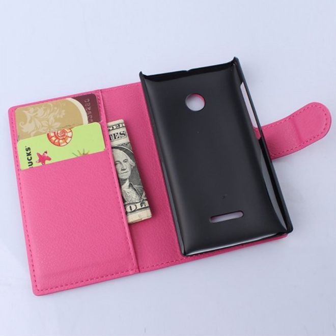 Microsoft Lumia 435/435 Dual Leder Case mit Litchimuster und Standfunktion - rosa