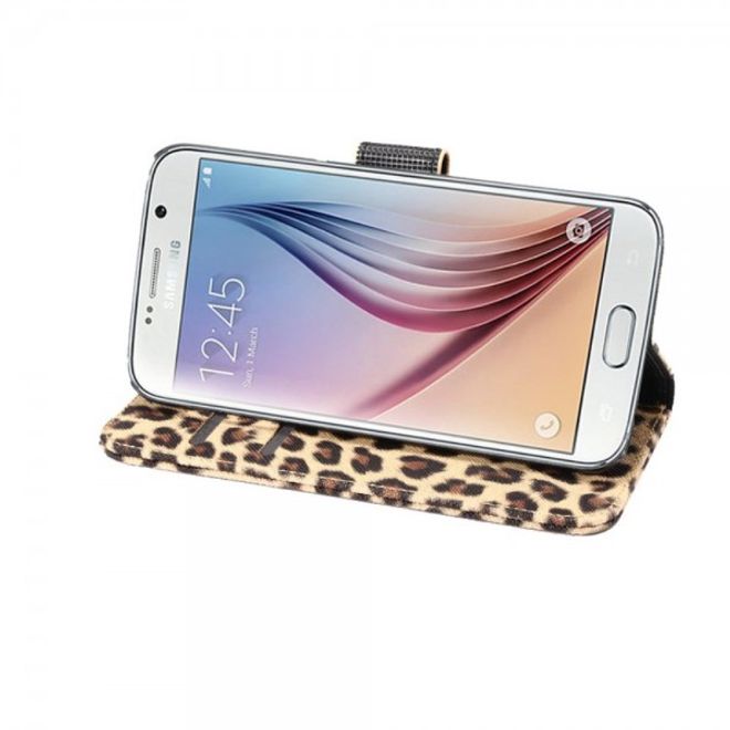 Samsung Galaxy S6 Schlichtes Leder Case mit Leopardenmuster - braun