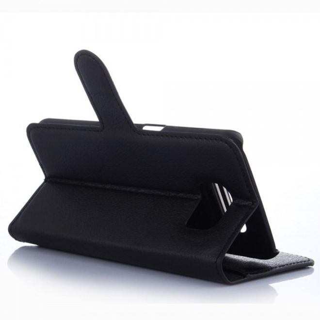 Galaxy S6 Edge Leder Case mit Litchimuster - schwarz