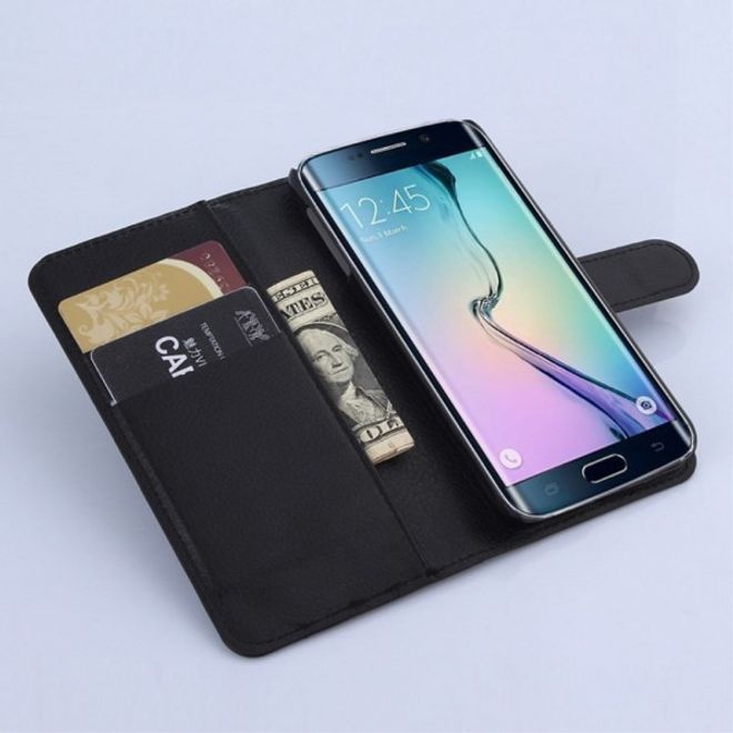 Galaxy S6 Edge Leder Case mit Litchimuster - schwarz
